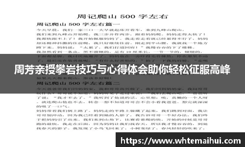 周芳亲授攀岩技巧与心得体会助你轻松征服高峰